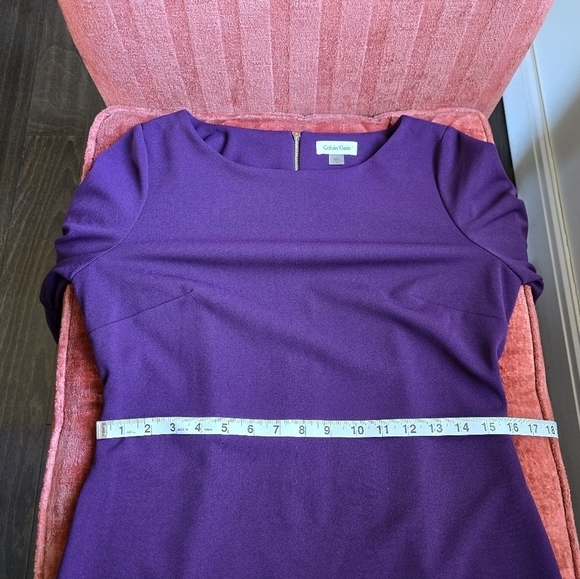 Calvin Klein Purple Sheath Dress Three-Quarter Ruffle Sleeve Boat Neck Sz. 10 - Picture 8 of 12